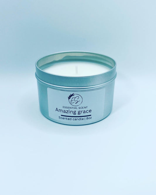Essential scent home made Amazing Grace fragranced candle, 8 oz
