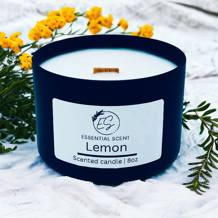 Essential scent home made Lemon fragranced  candle, 8 oz