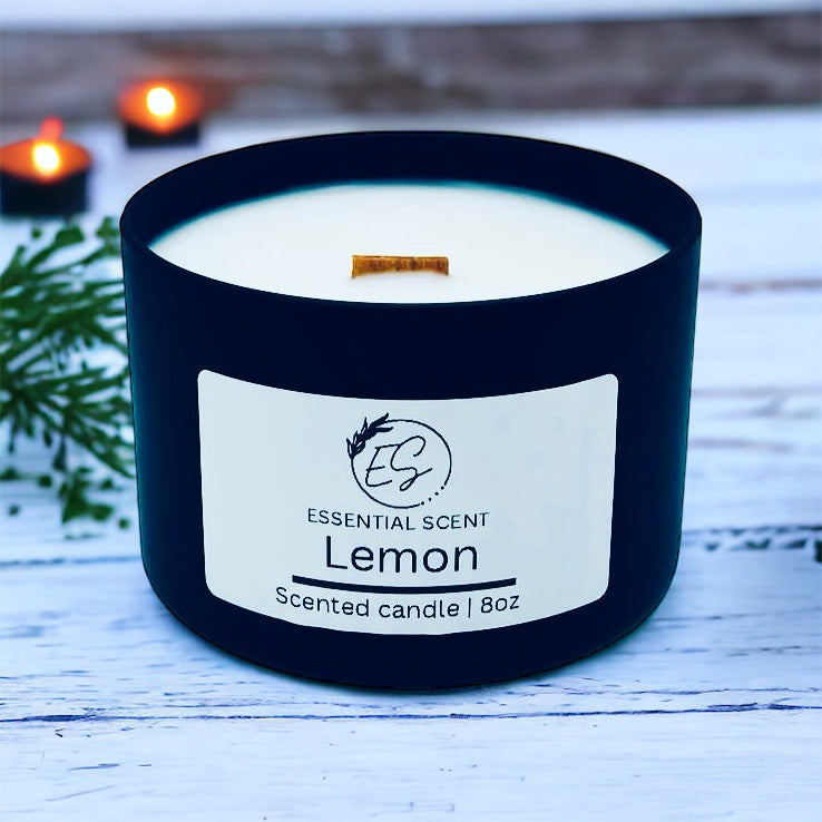 Essential scent home made Lemon fragranced  candle, 8 oz